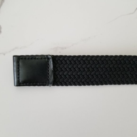 Black Woven Fabric Belt with Brushed Nickel Buckle & Faux Leather Tabs - 34/36 - Picture 6 of 10